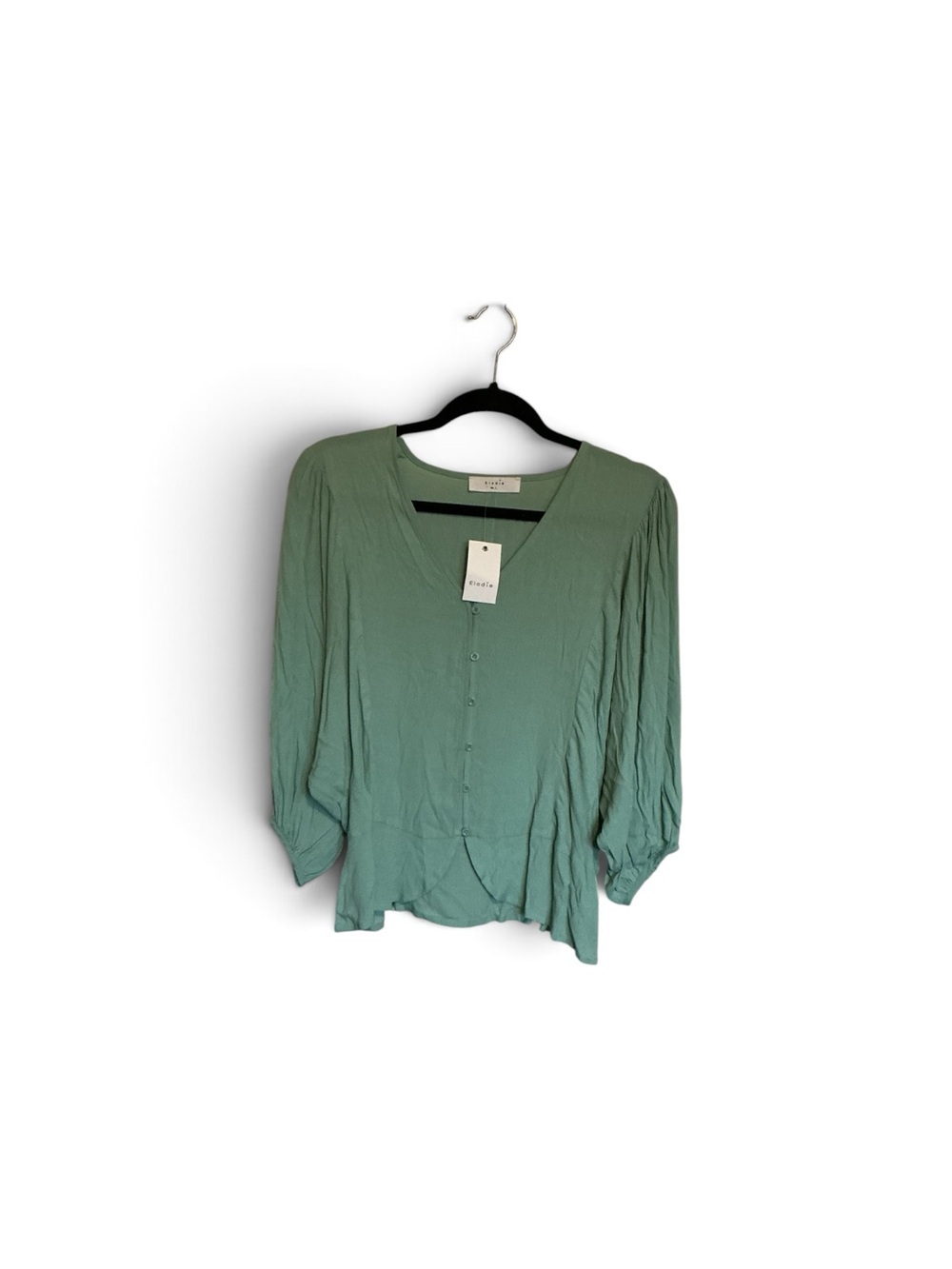 Elodie Button-Front V-Neck Blouse in Sage Green